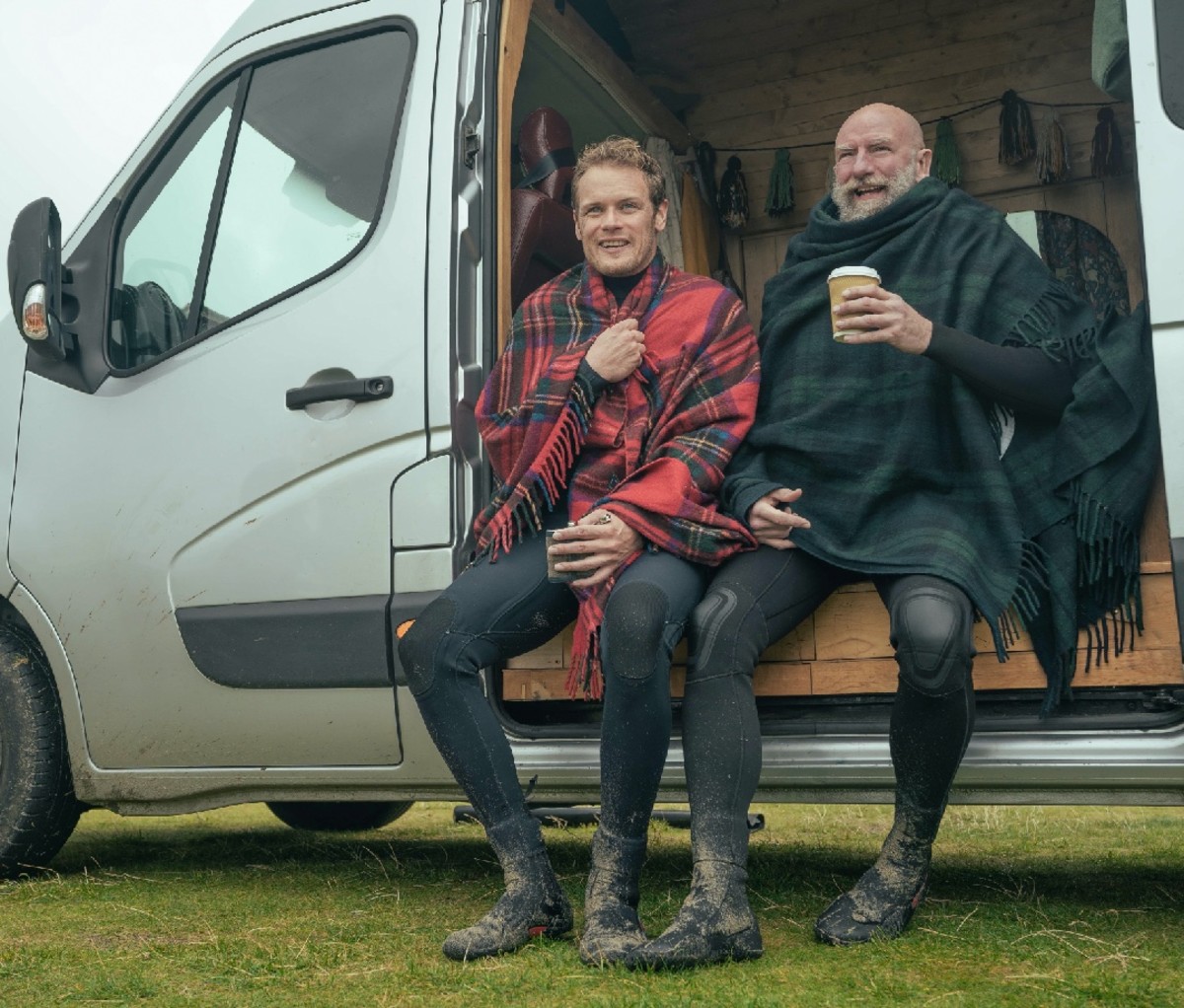 Sam Heughan and Graham McTavish in their camper van from 'Men in Kilts'