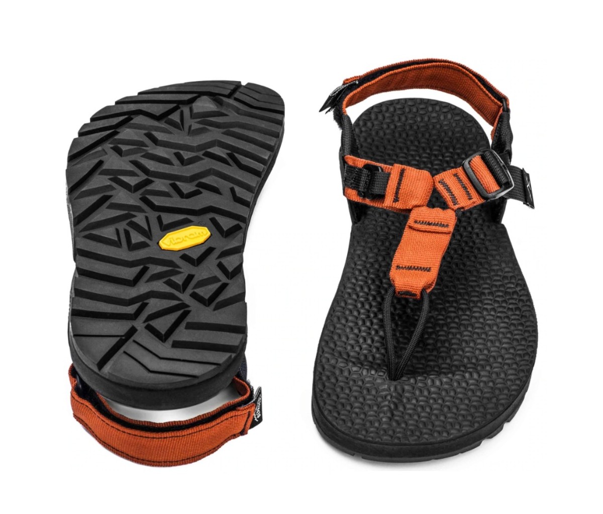 Bedrock Cairn 3D Adventure Sandals in orange on a white background. Mother's Day gifts.
