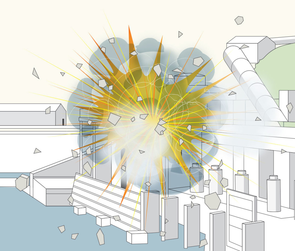 Illustration of exploding dam