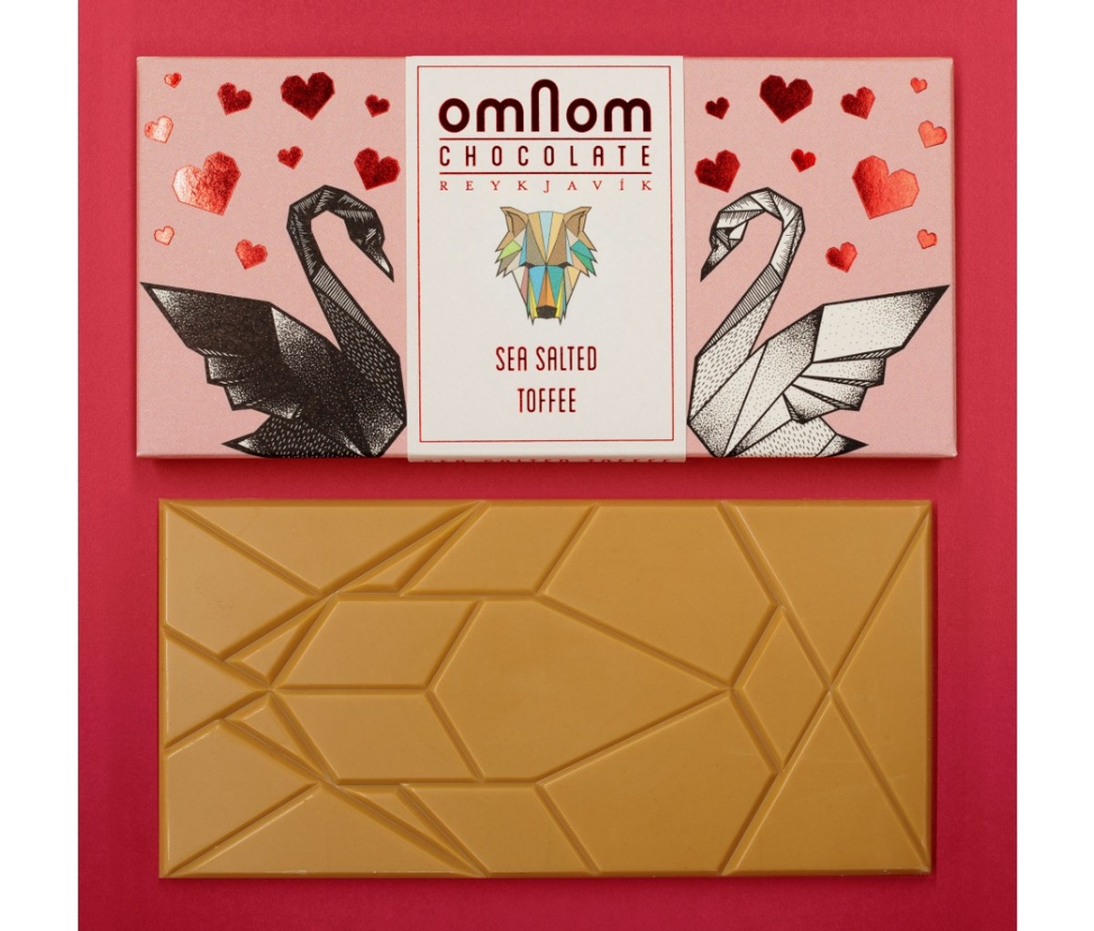 Omnom Chocolates wrapped and unwrapped against a red background. Mother's Day gifts