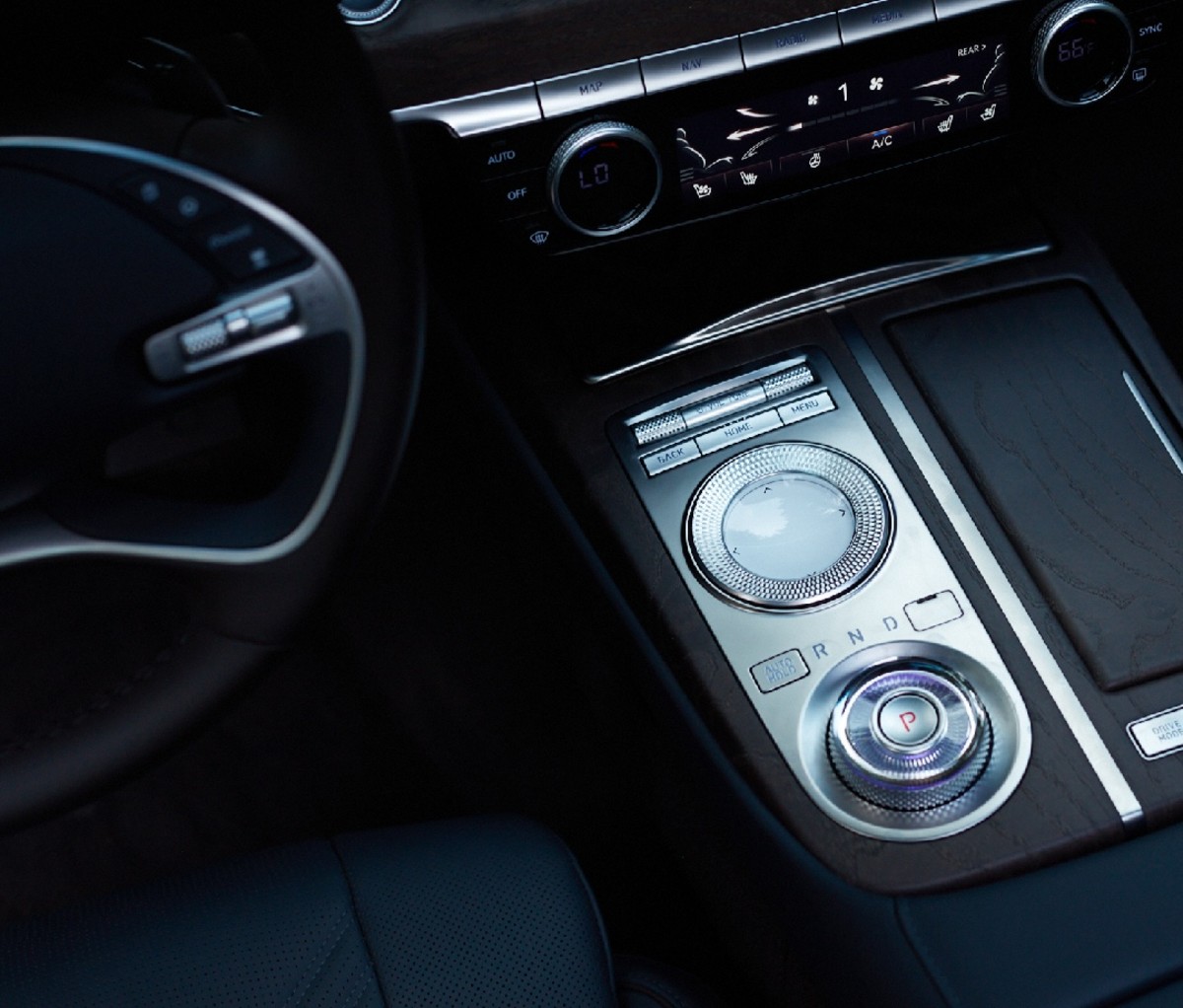 Interior close-up of the 2021 Genesis G80 3.5T AWD car