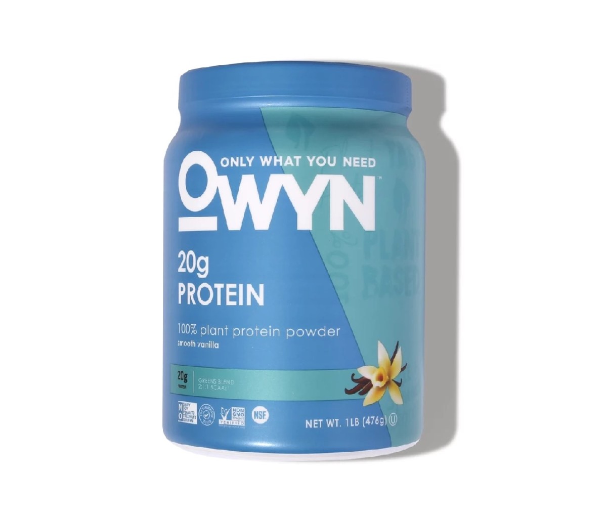 OWYN offers a plant-based clean protein powder which provides 20 grams of protein from pea, pumpkin, and chia seeds.