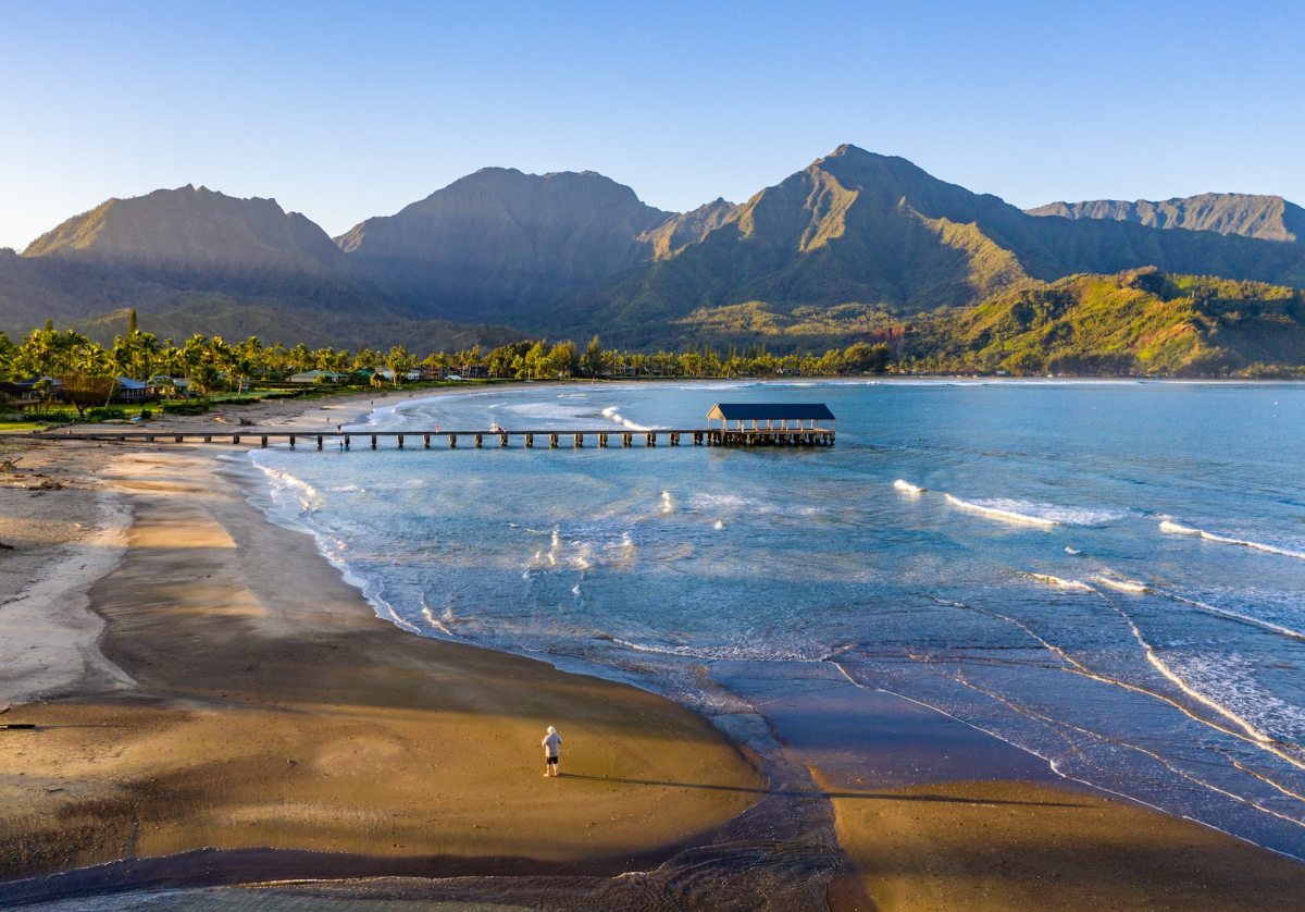 sunrise off the coast over Hanalei Ba