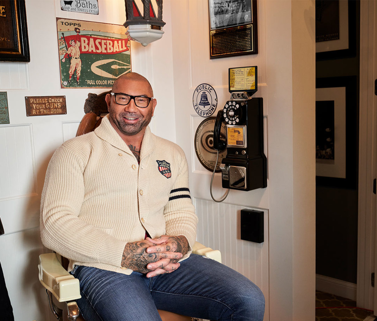 Dave Bautista at home with antique finds