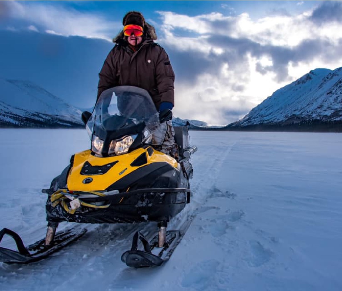Jim Baird tests the Garmin GPSMAPS 66i while snowmobiling in the Yukon.