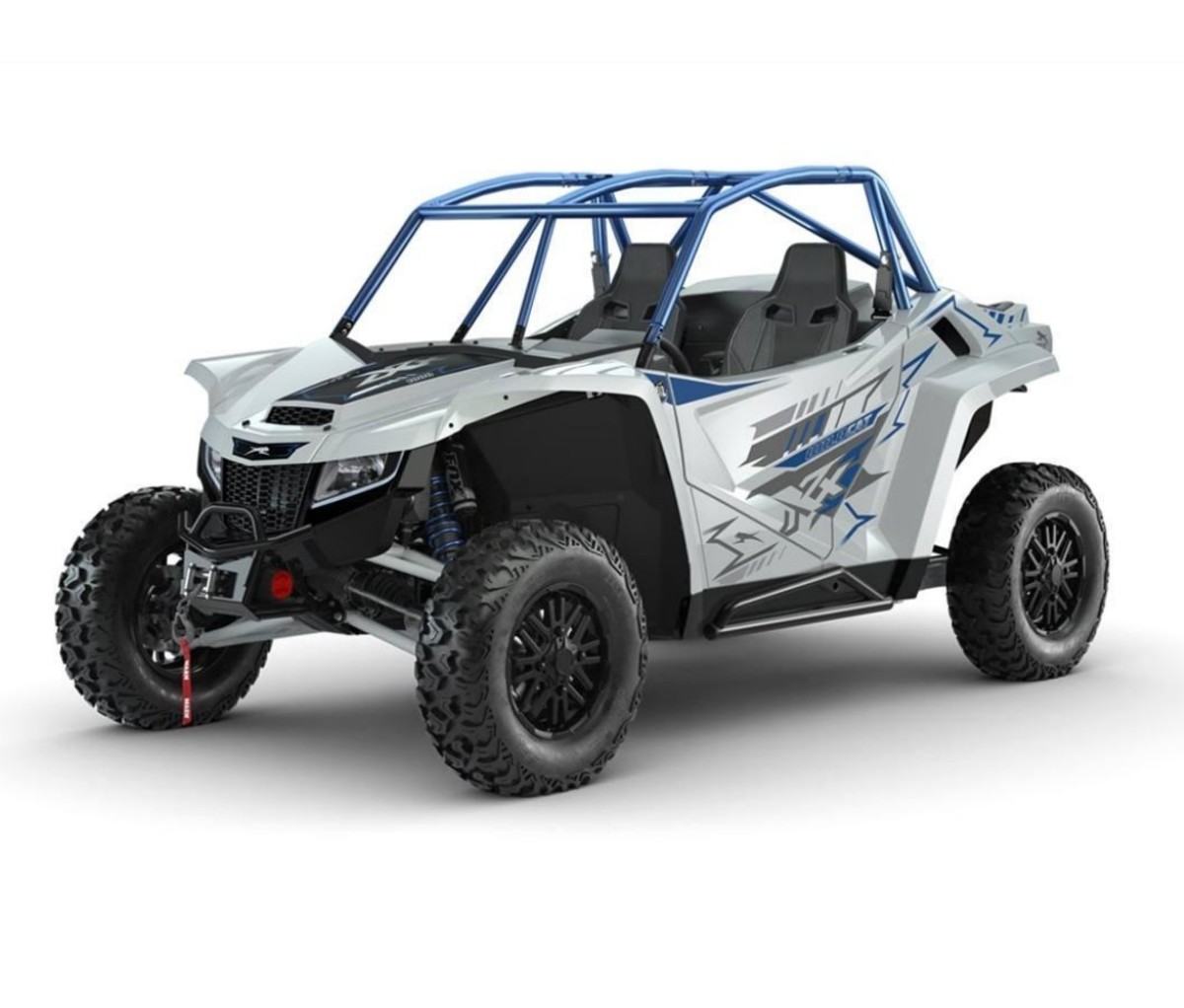 Arctic Cat Wildcat XX SE in white and blue on a white background. side-by-side UTVs