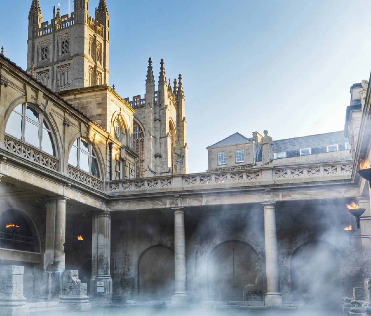 Steaming mineral springs in Bath, United Kingdom.