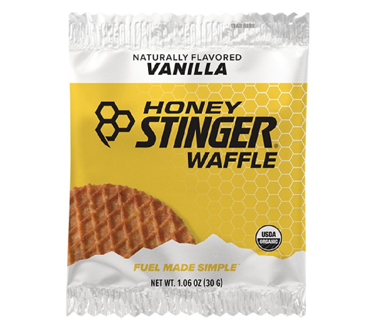A package containing a Honey Stinger Waffle.