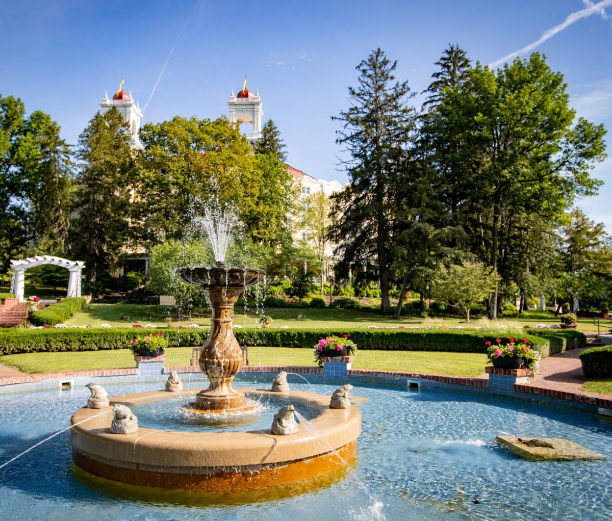 A view of a fountain in a park in Southern Indiana.