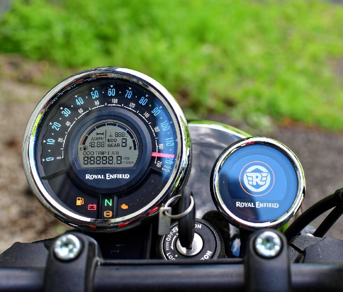 Gauges on the Meteor 350 motorcycle