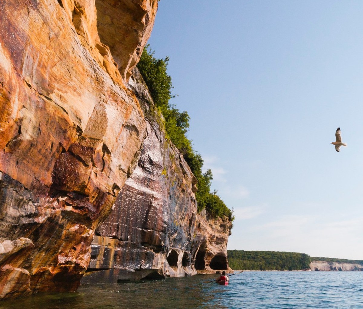 Pictured Rocks is an extraordinary place to paddle in fair weather.