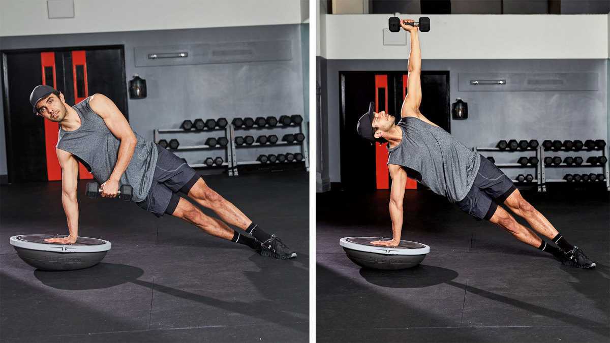 BOSU Ball Side Plank to Snatch