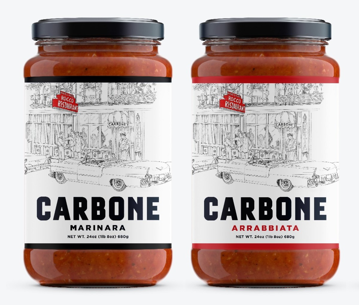 Jars of Carbone Sauces.