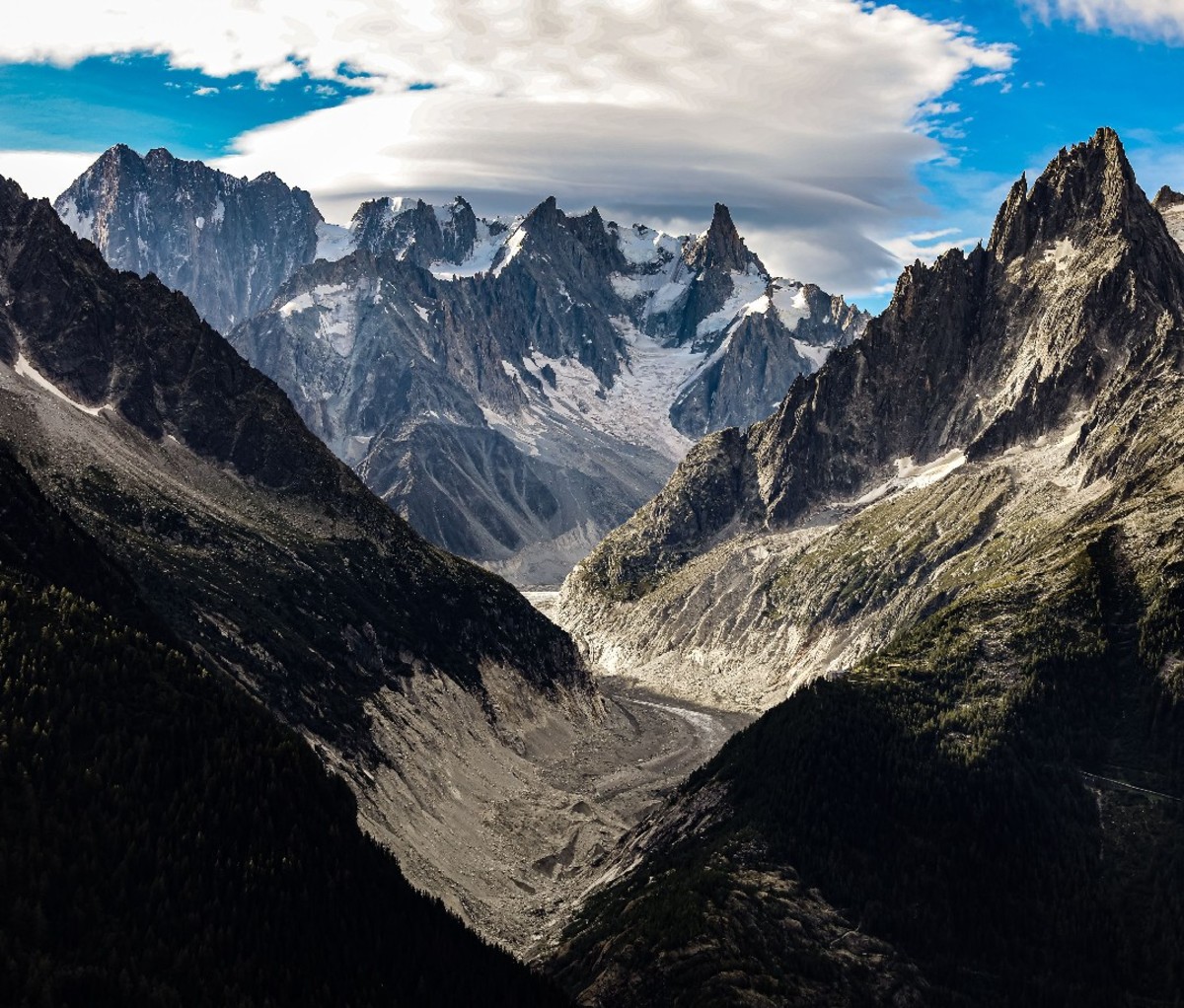 France's largest glacier La Mer de Glace on the Mont Blanc Massif.