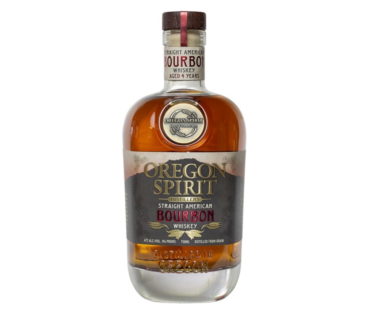 A bottle of Oregon Spirit Distillers Straight American Bourbon