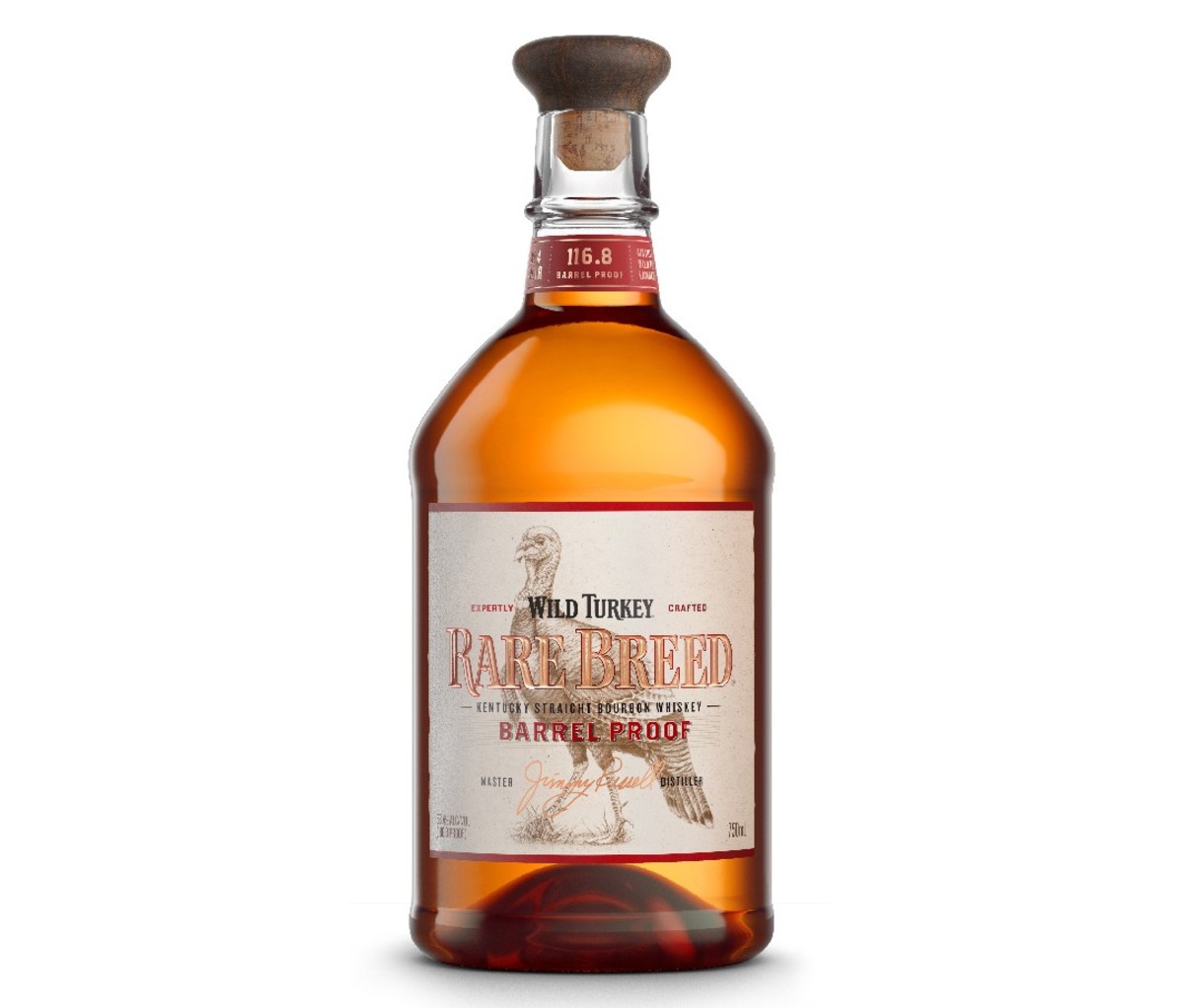 A bottle of Wild Turkey Rare Breed bourbon.
