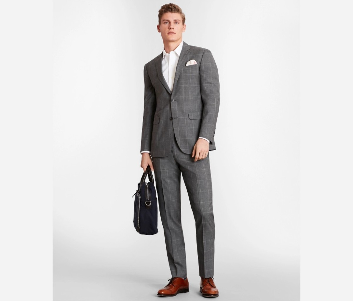 BrooksGate™—Milano-Fit Windowpane Wool Suit Jacket and Milano-Fit Windowpane Wool Suit Pants