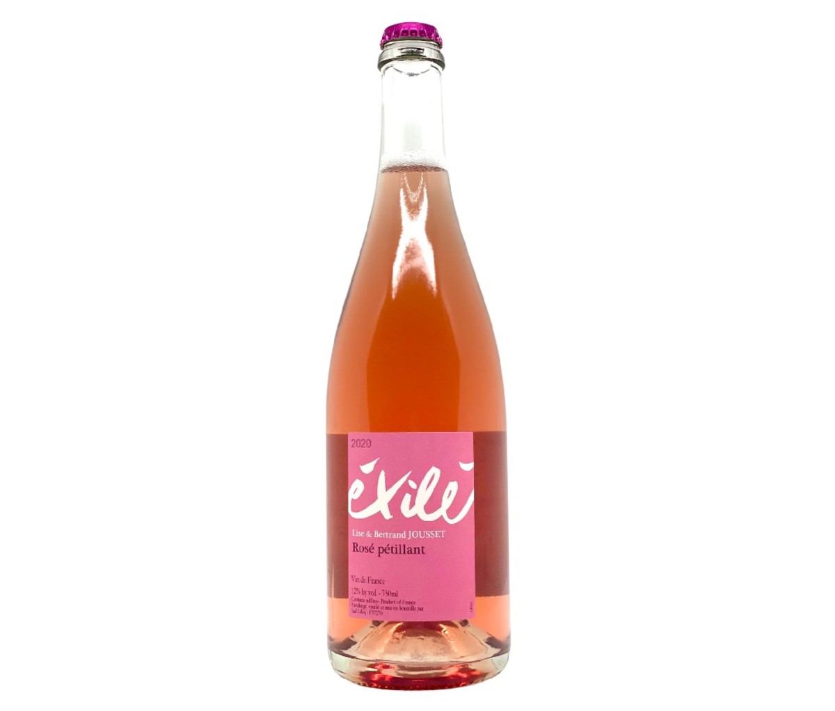 A bottle of Domaine Lise et Bertrand Jousset Pet Nat Exile Rose wine.
