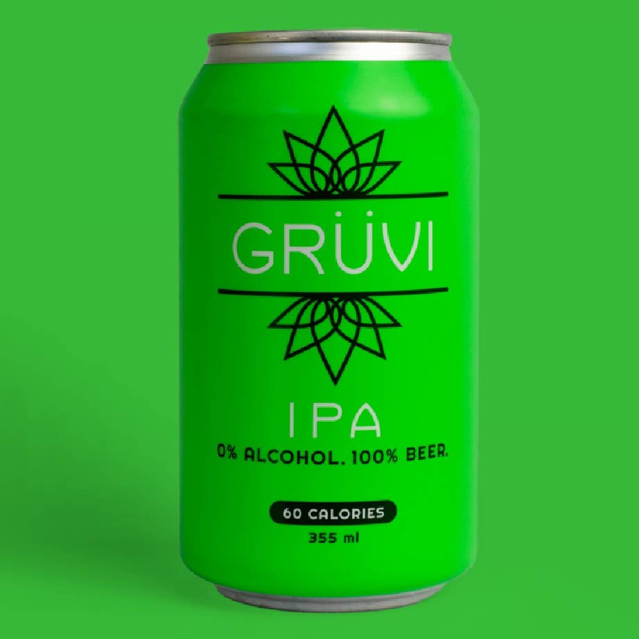 12 ounce can of Gruvi Non-Alcoholic IPA
