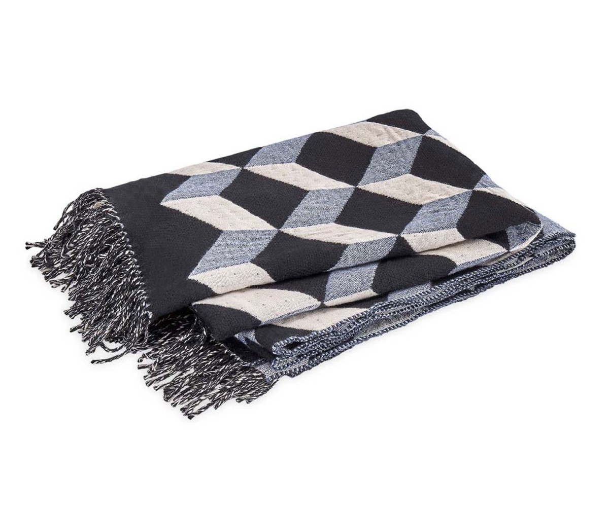The Leo Throw by Matouk, black, white and grey wool-cashmere throw