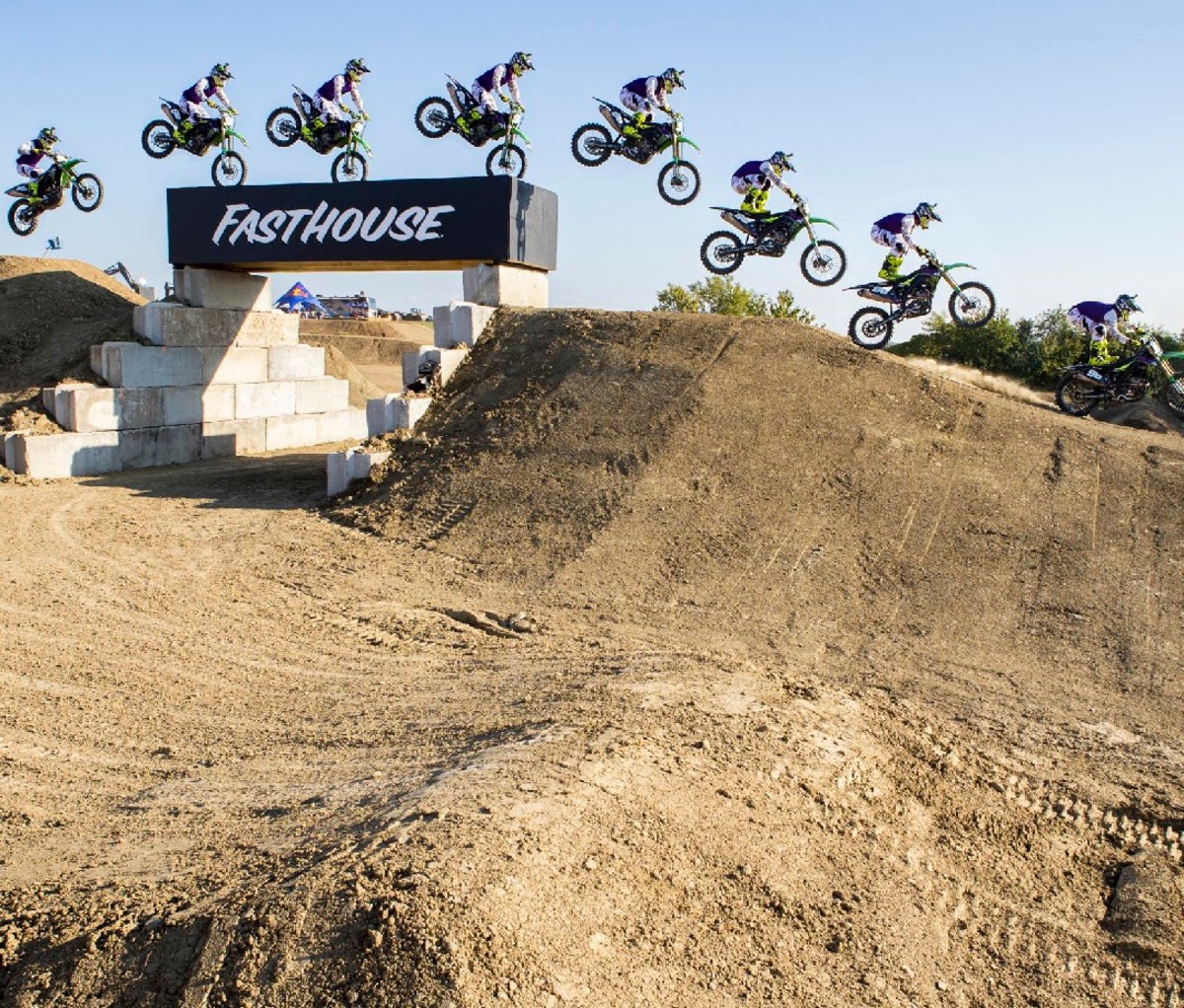 Multiple sequence images of rider Axell Hodges taking a jump