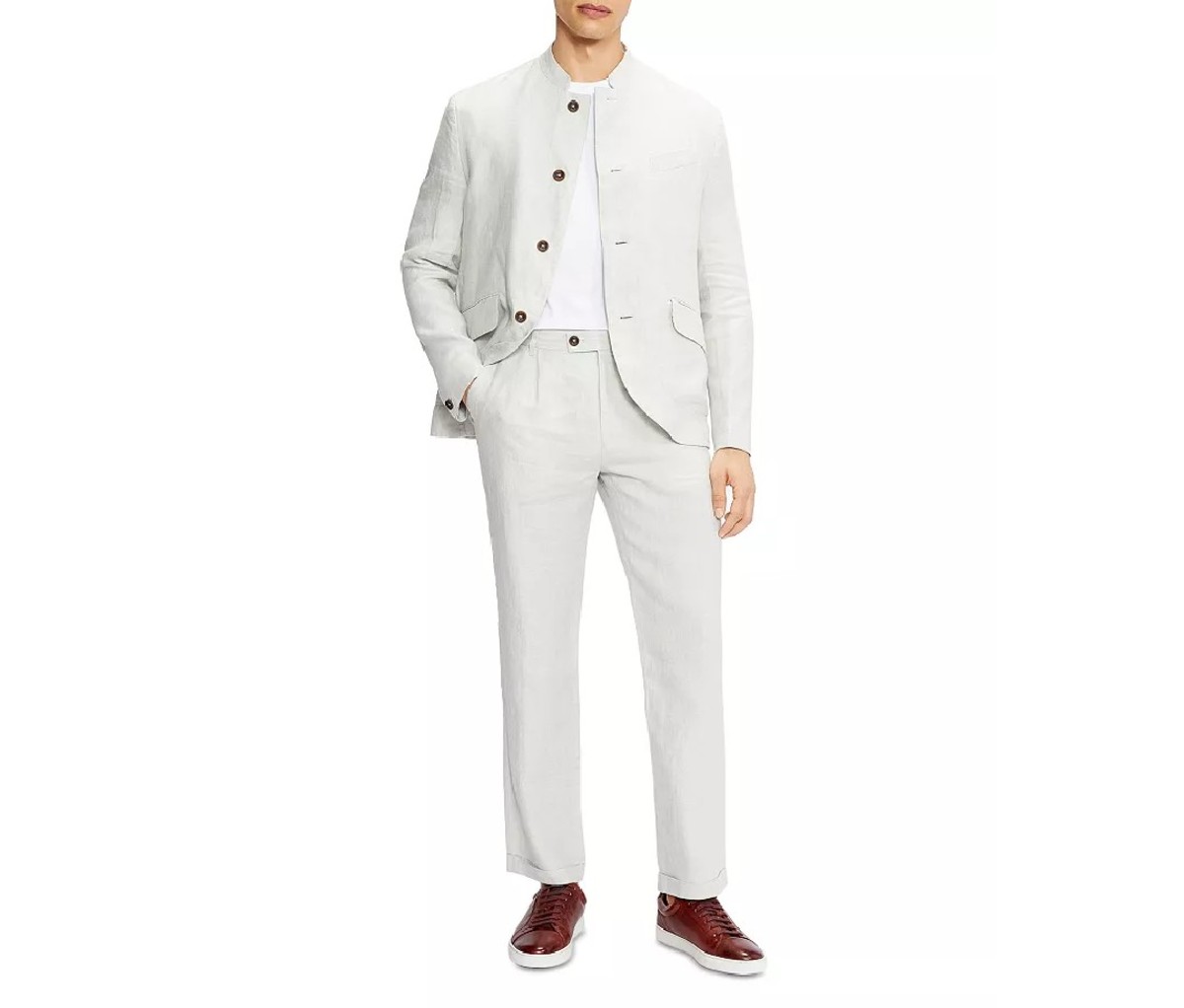 Ted Baker—Linen Band Collar Blazer and Linen Pleated Herringbone Trousers