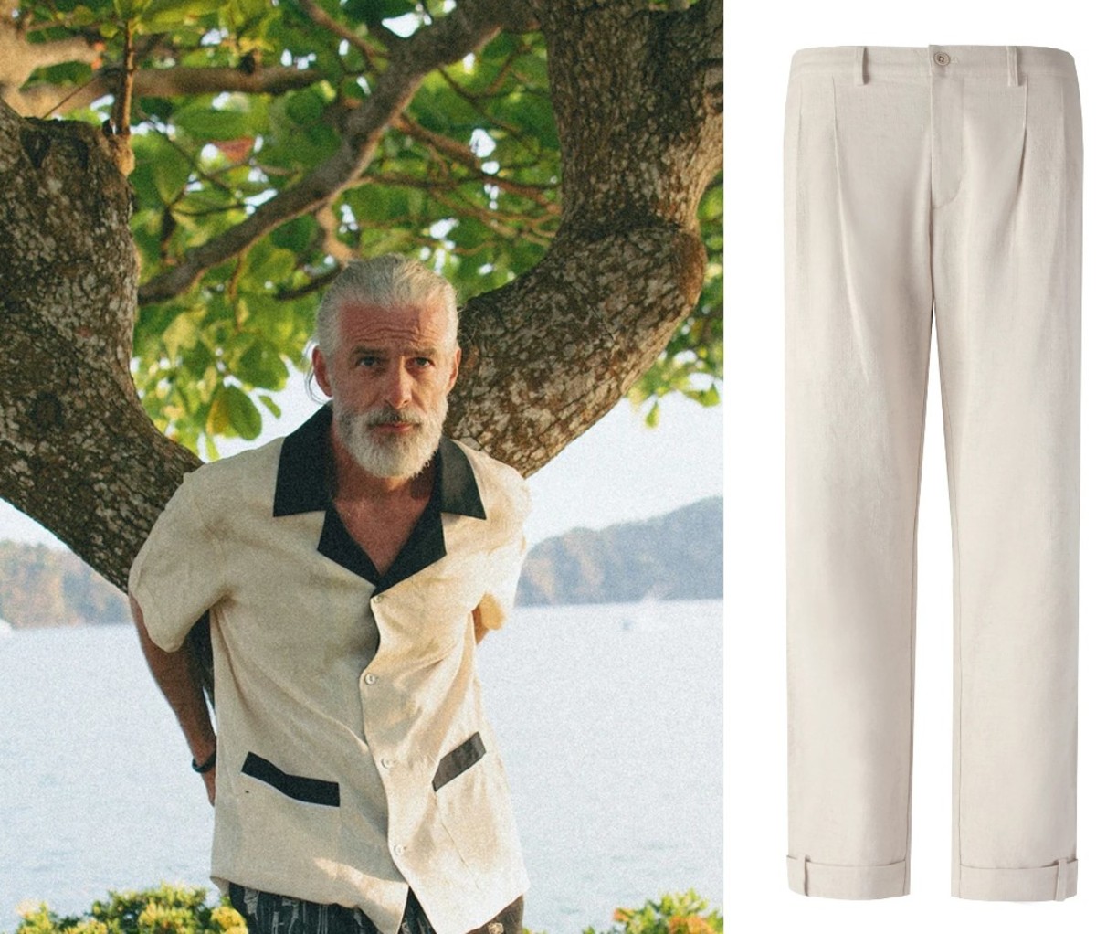 Tombolo 'Black Tie Optional' Cabana (Champagne) and Traveler Pants (Natural Linen)