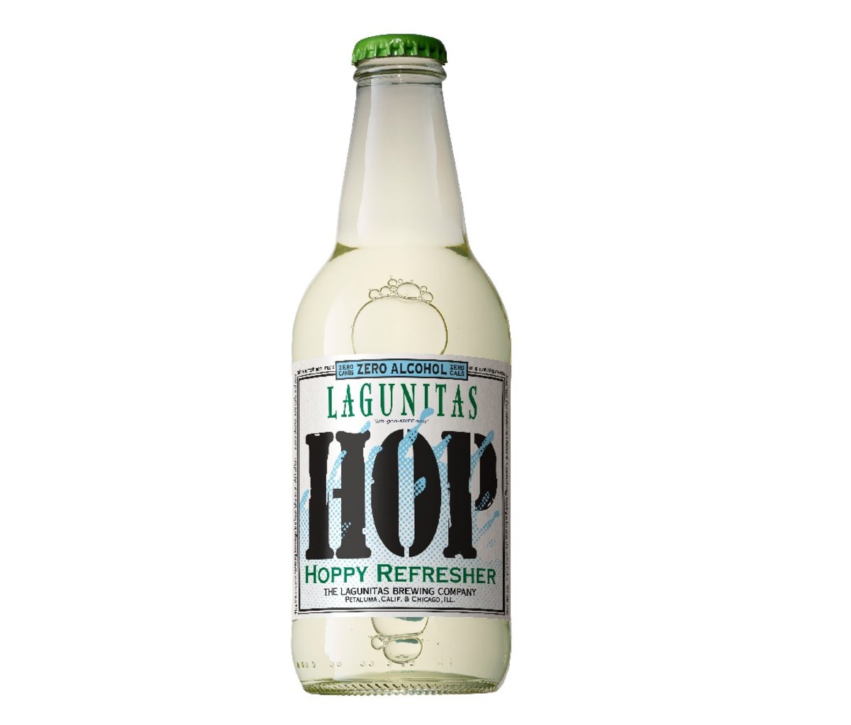 Bottle of gluten-free, nonalcoholic Lagunitas Hoppy Refresher