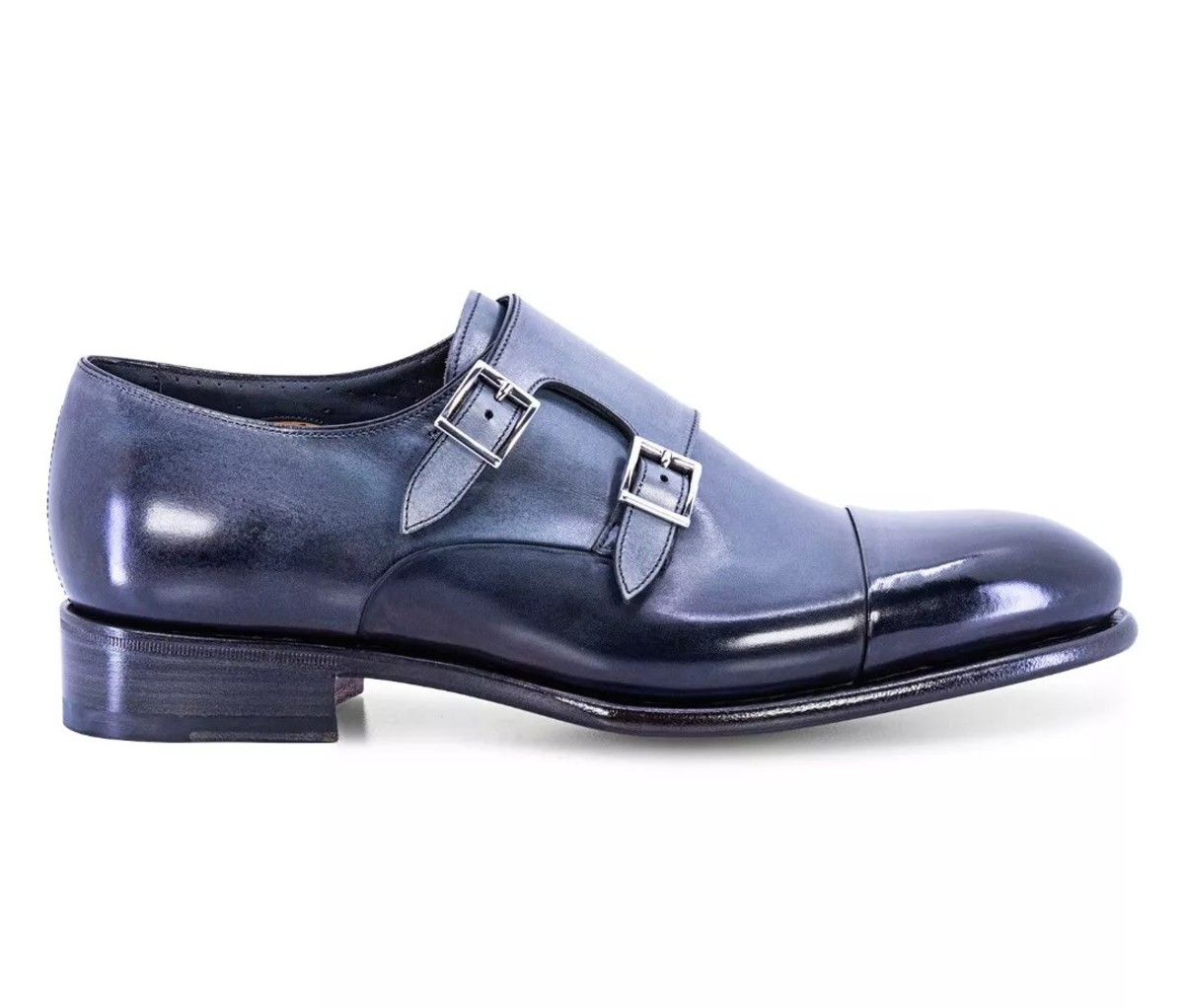 SANTONI LEATHER Double-Buckle Shoe