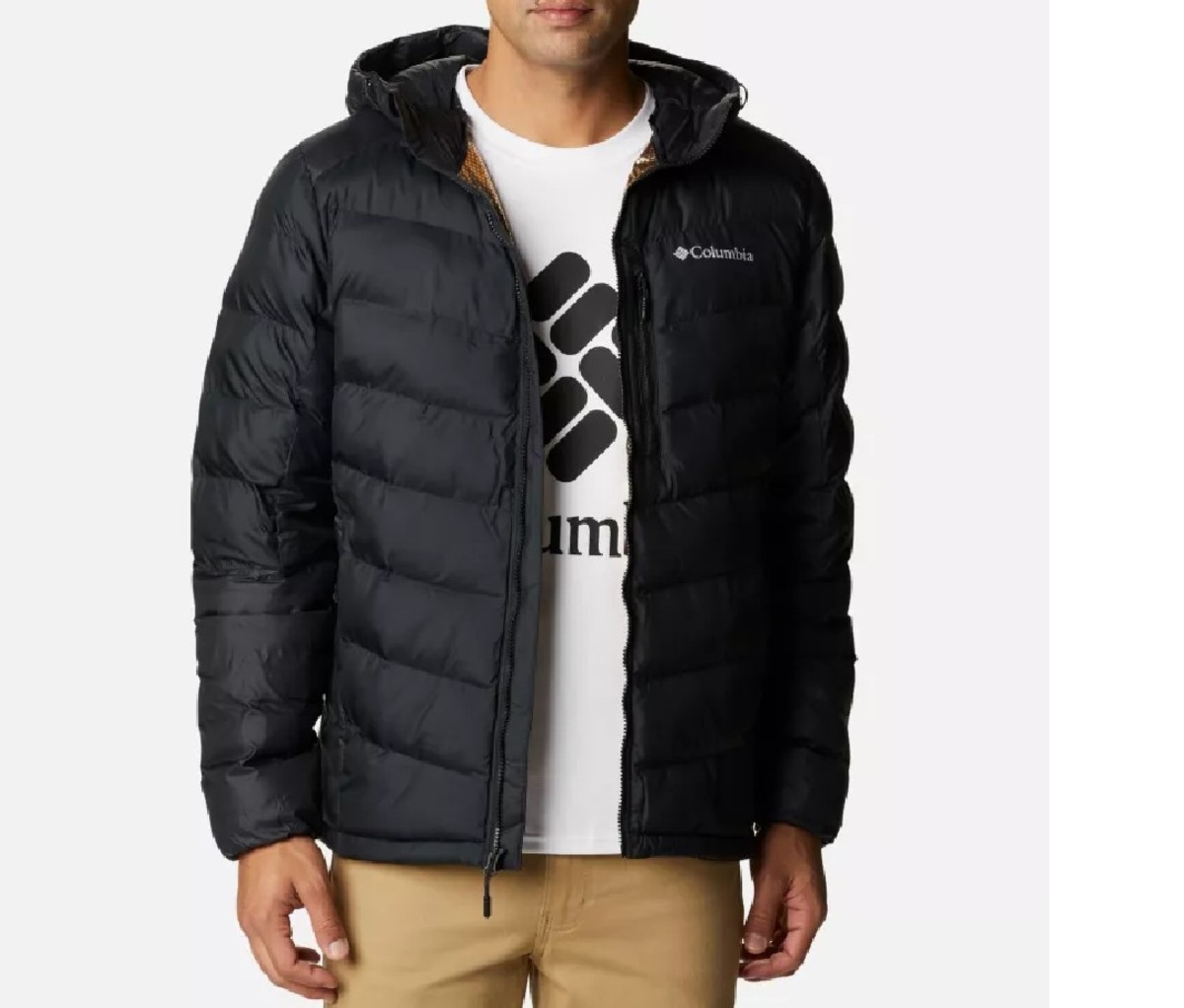 Man wearing black Columbia Labyrinth Loop Hooded Jacket