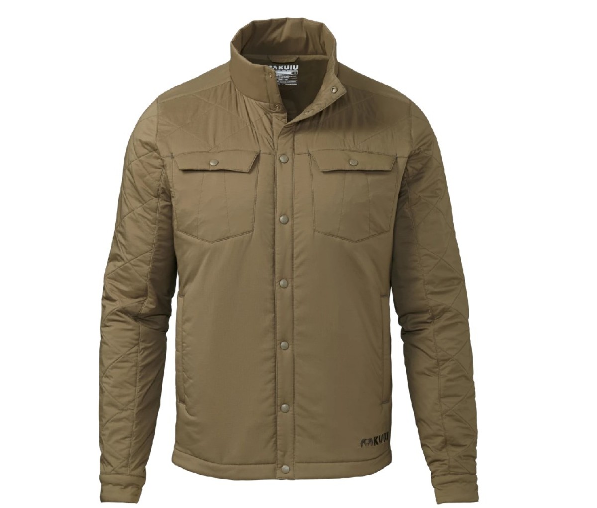 Khaki colored Kuiu Basecamp Insulated Camp Shirt