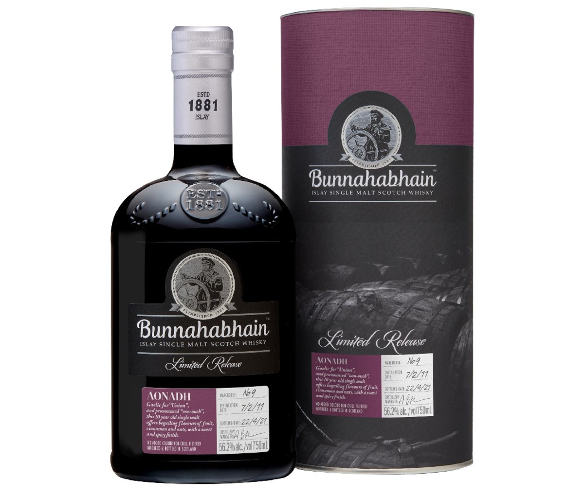 Bottle and box container of Bunnahabhain Aonadh Single Malt Scotch Whisky