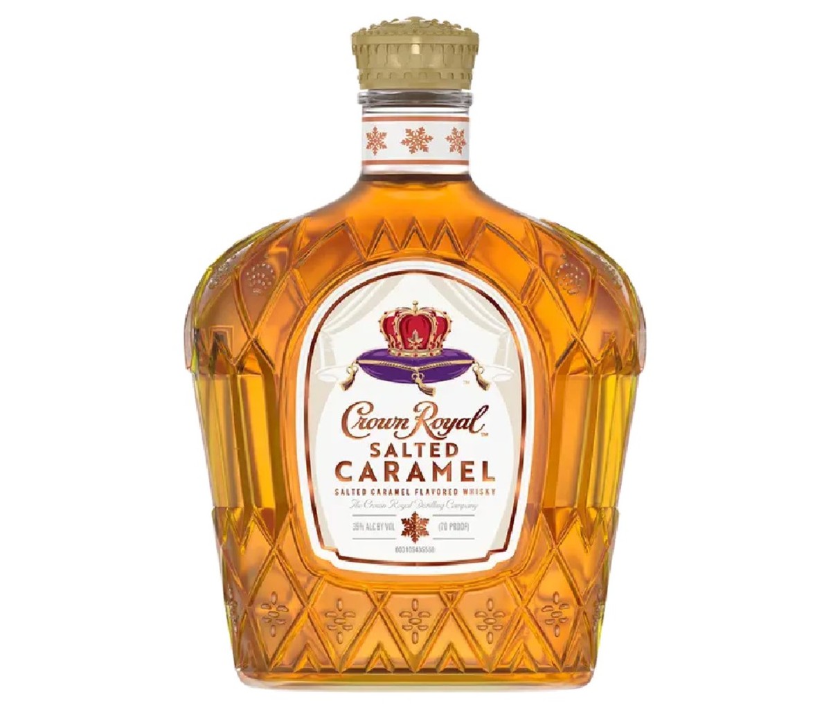 A bottle of Crown Royal Salted Caramel whiskey.
