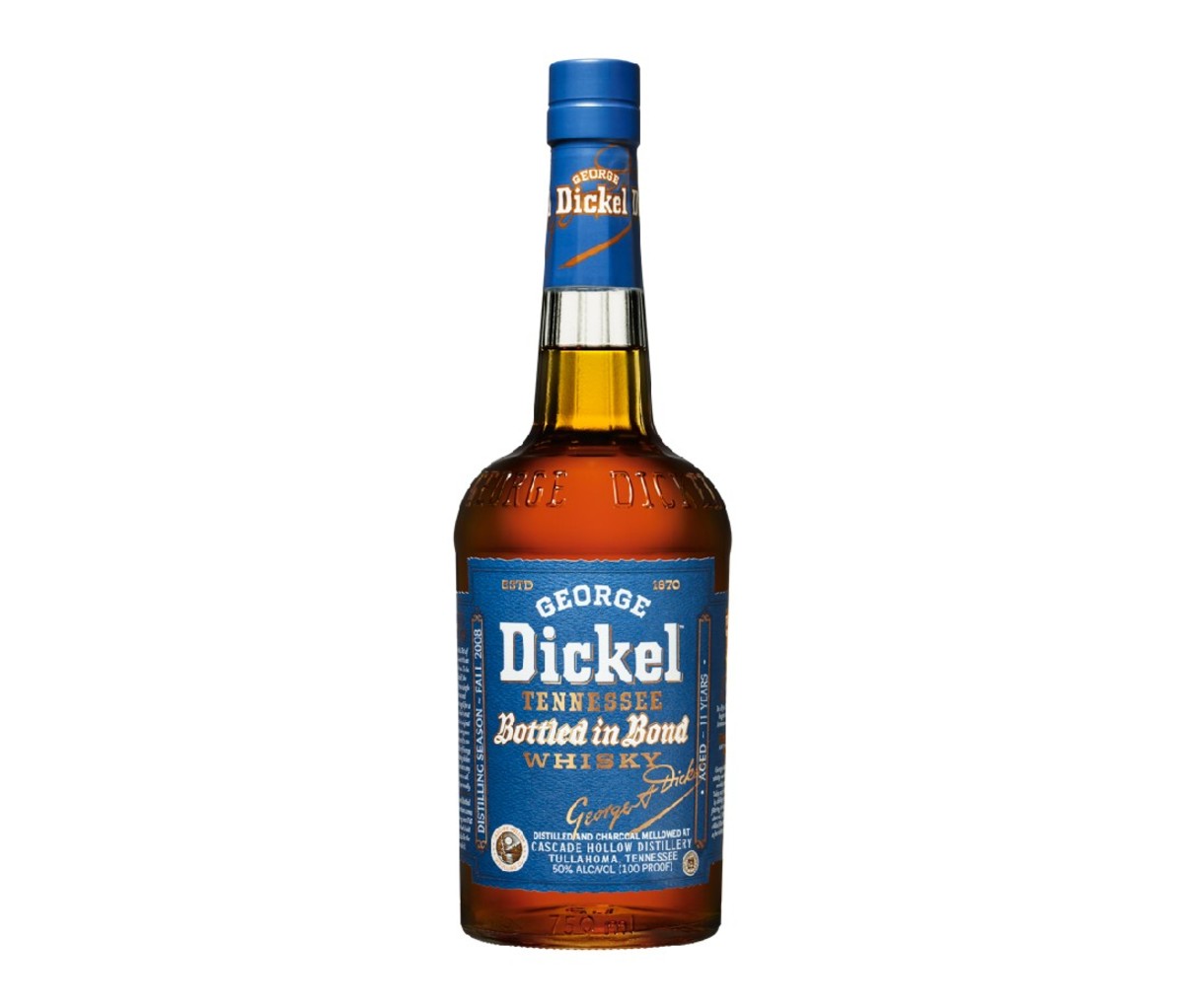 A bottle of George Dickel Bottled in Bond whiskey.