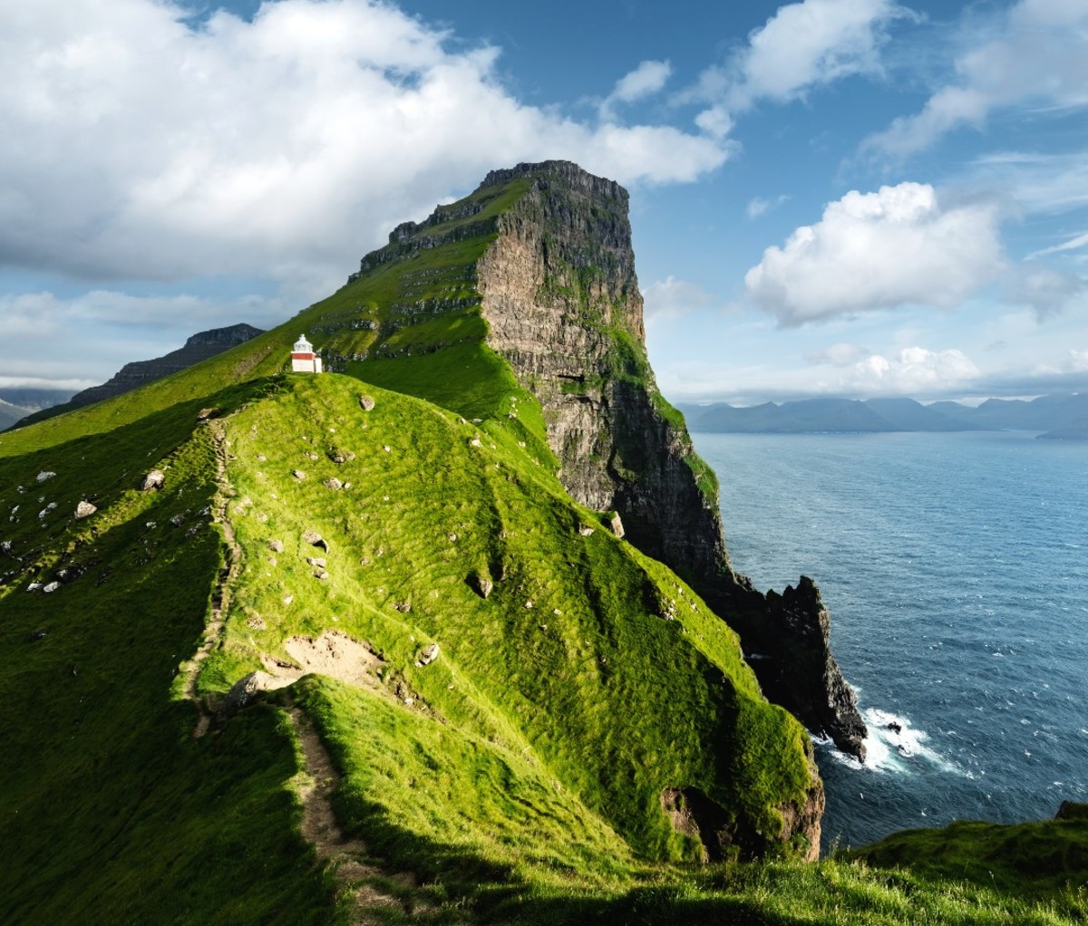 The Kallur lighthouse on the Faroese island of Kalsoy.