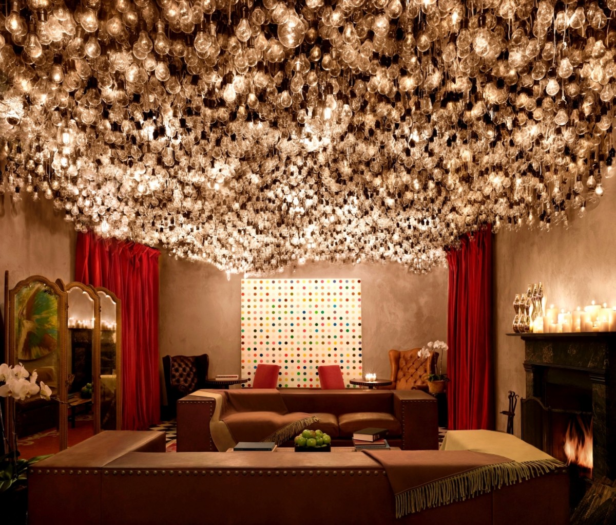 Gramercy Park Hotel interior with lights on ceiling
