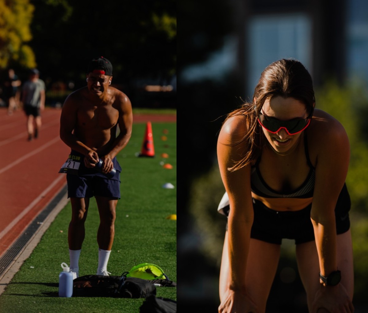 Male and female runners recovering on track