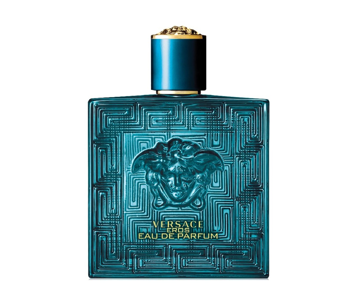 A bottle of Versace Eros Eau de Parfum.