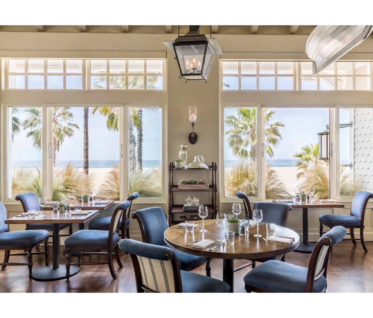 Window-side tables overlooking the beach at 1 Pico in Santa Monica CA
