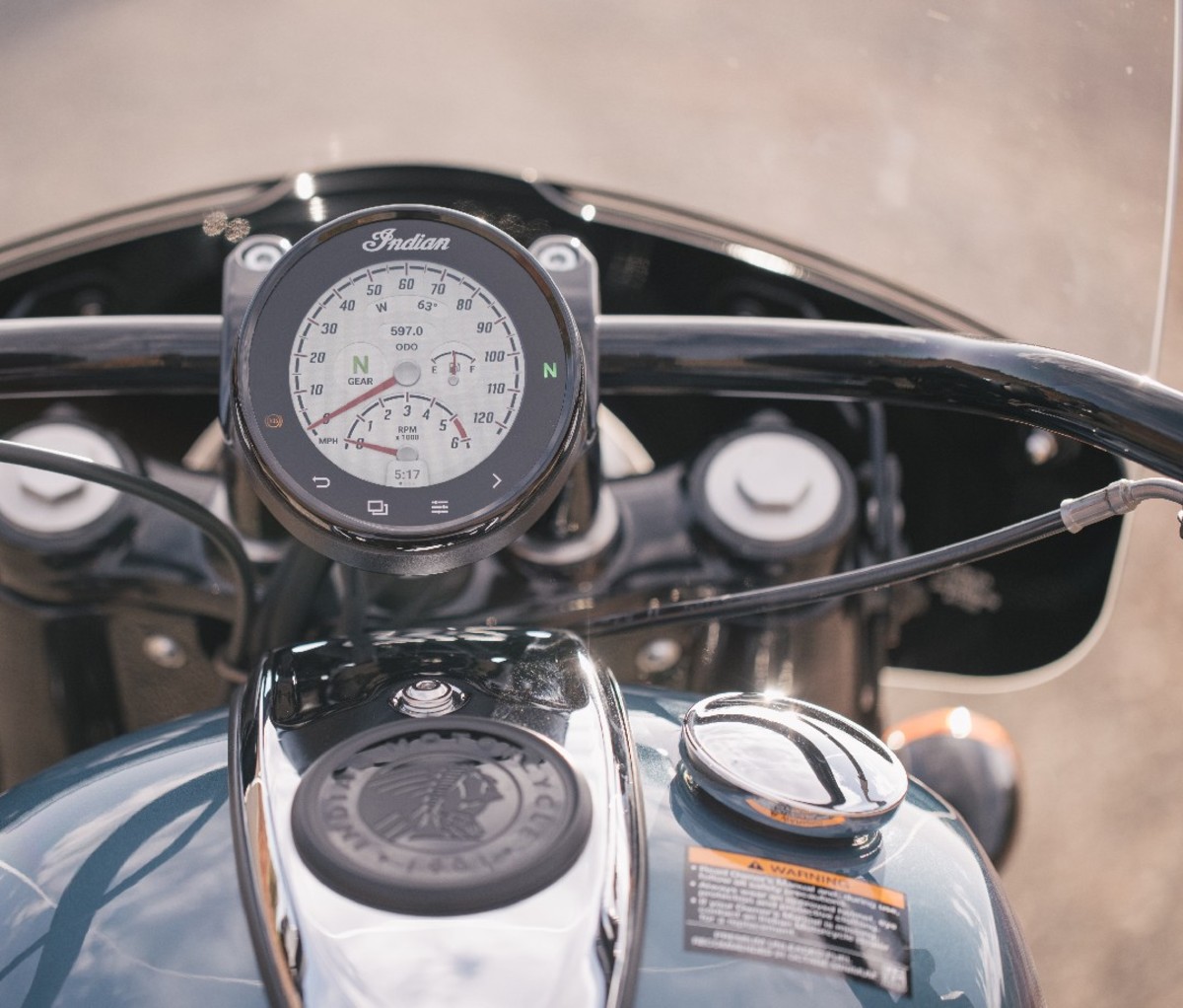Closeup of speedometer on 2022 Indian Super Chief Motorcycle