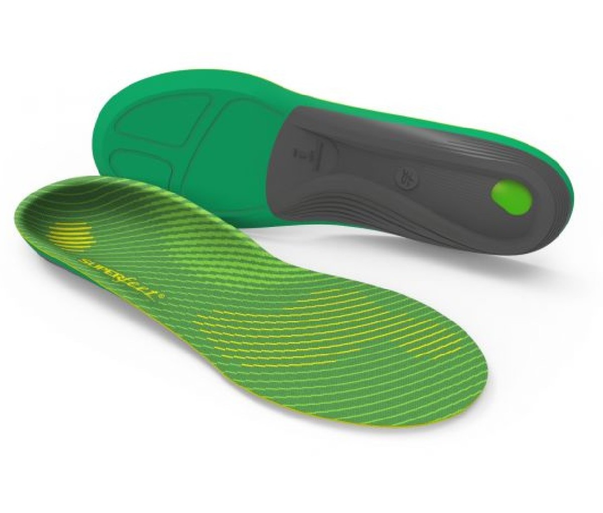Green pair of Superfeet Run Comfort Inserts