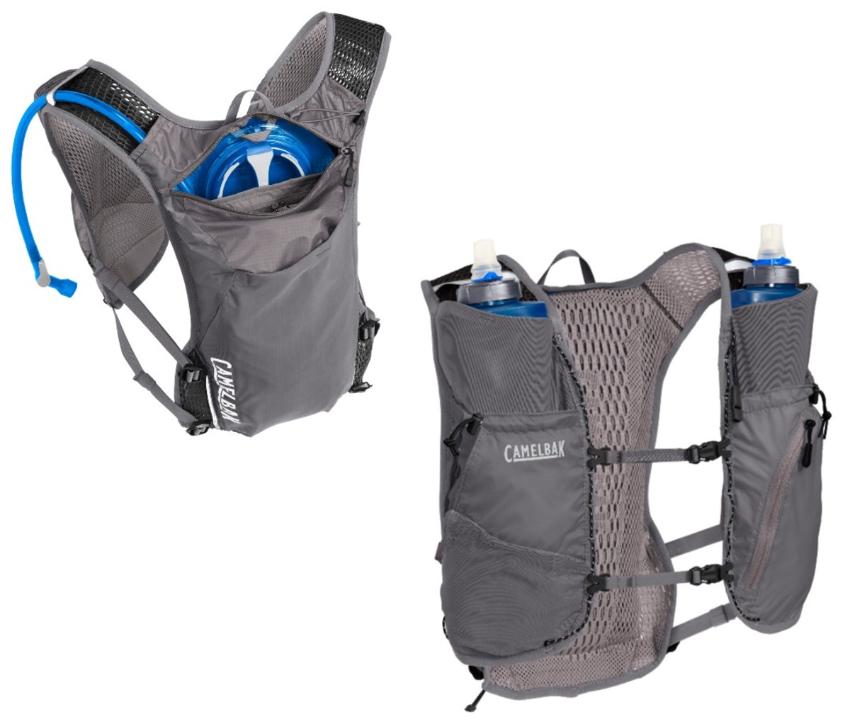 Two Camelbak Zephyr Vests, one with bottle inserts and another with hyrdration bladder insert