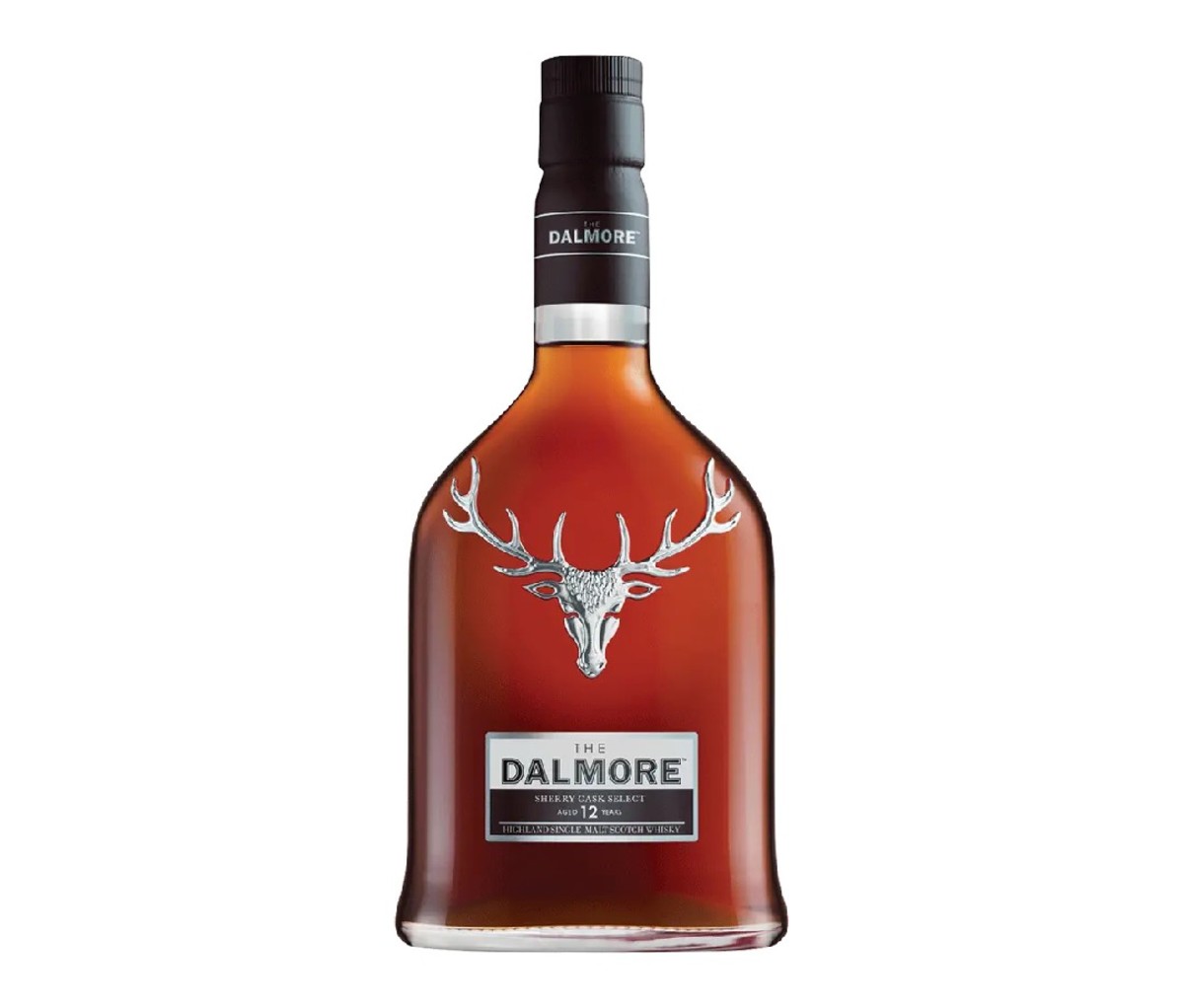 A bottle of The Dalmore 12 Year Sherry Cask Select scotch whisky.