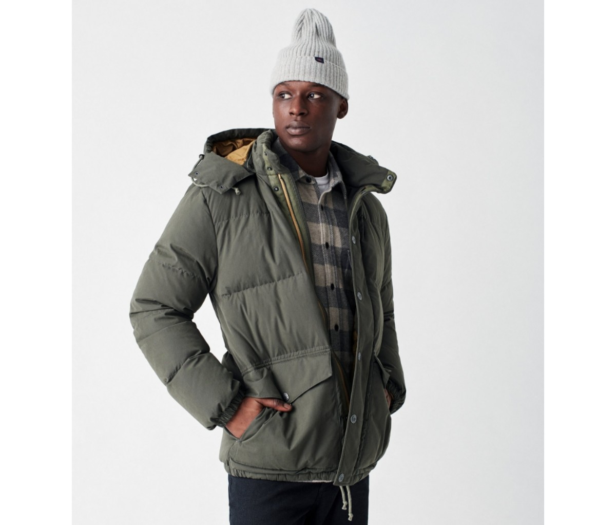 Man wearing a Faherty Vintage Down Jacket puffer jacket