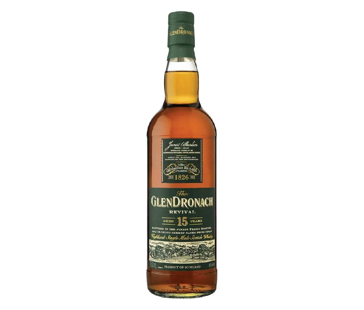 A bottle of GlenDronach 15 Year Revival whisky.