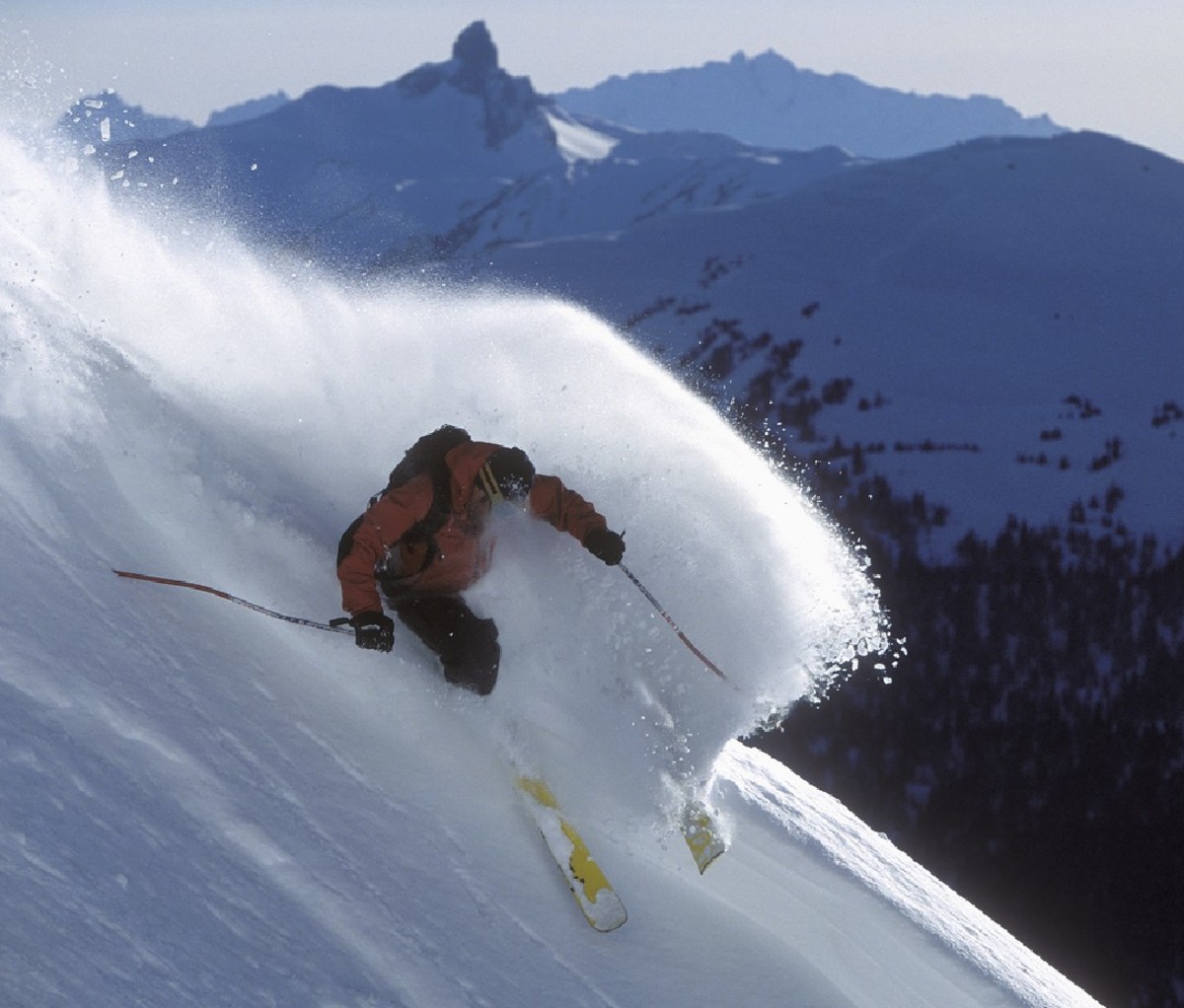 Downhill Skiing, Whistler Blackcomb, expert, extreme, advanced, black diamond run, snow, mountains, cliff, powder, valley, view, black tusk