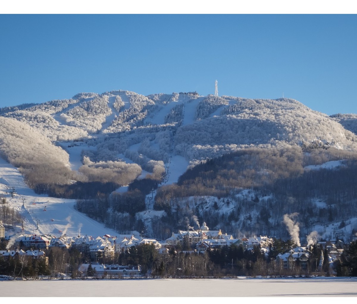 Long shot of the base and ski hill/runs at Quebec's Mont-Tremblant