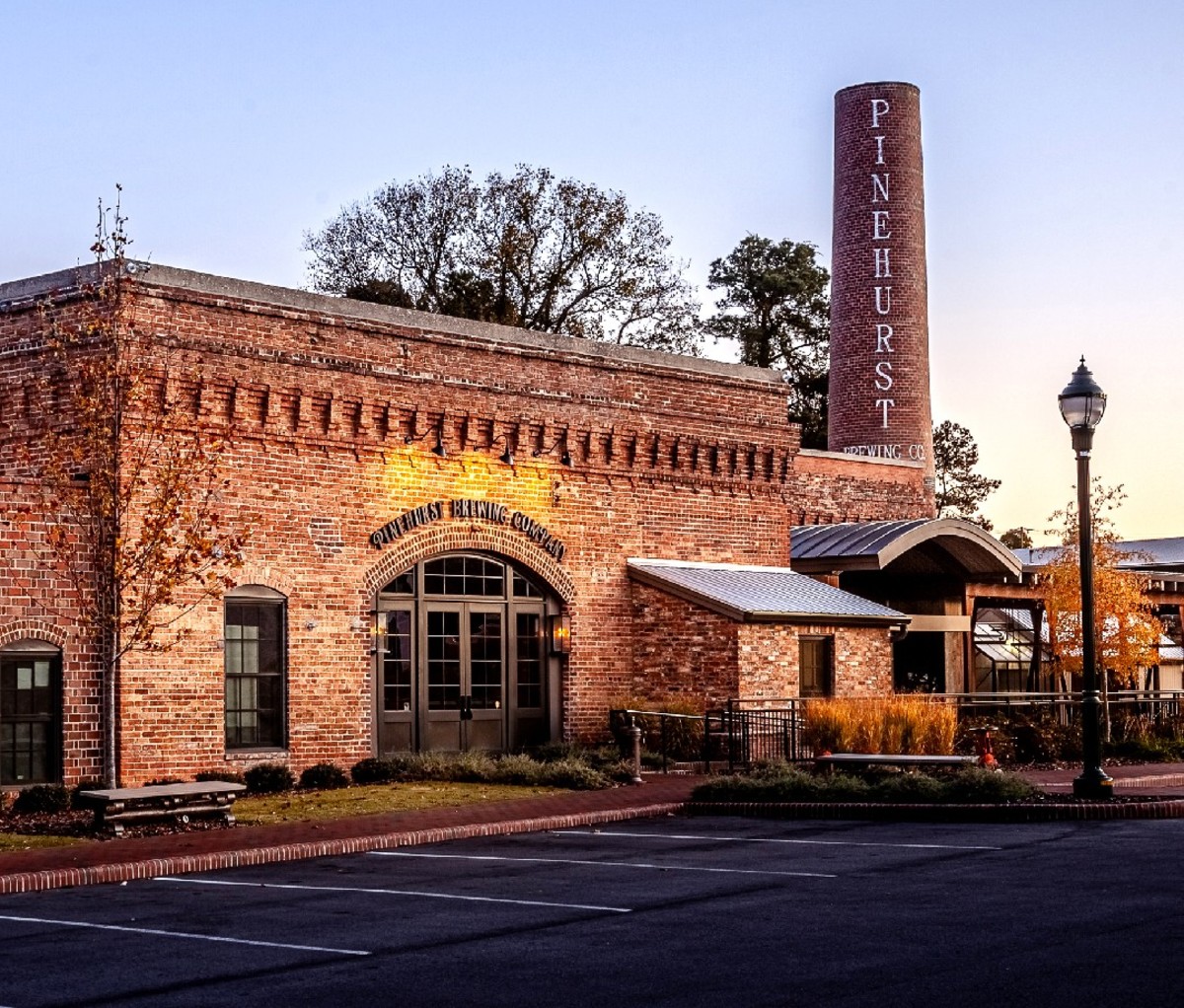 Red brick front entrance to Pinehurst Brewing Company