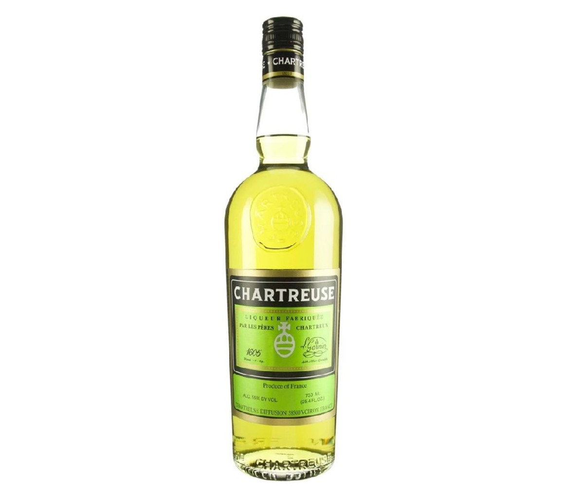 Bottle of Green Chartreuse liqueur