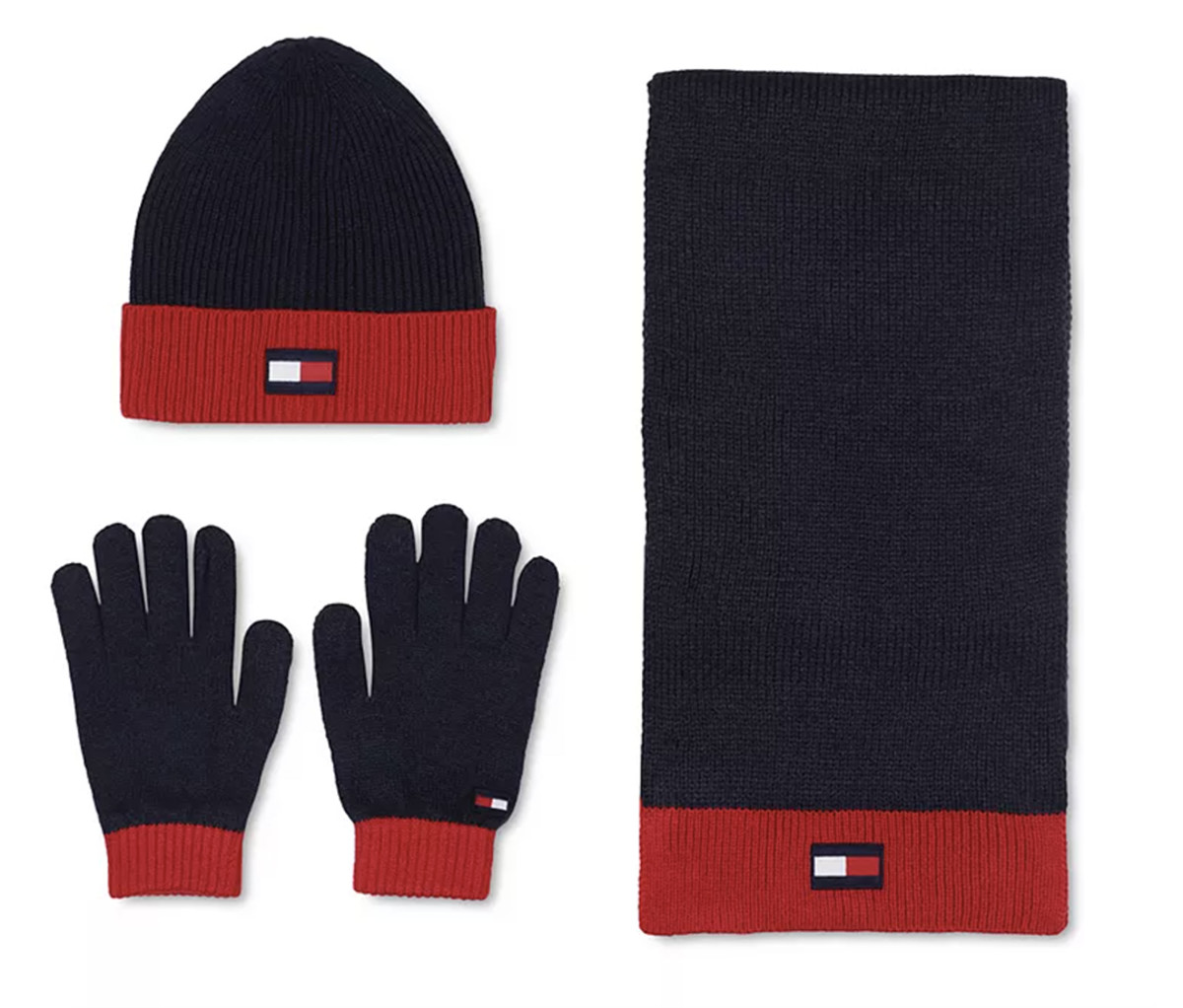 Tommy Hilfiger Flag Patch Beanie, Gloves & Scarf Set